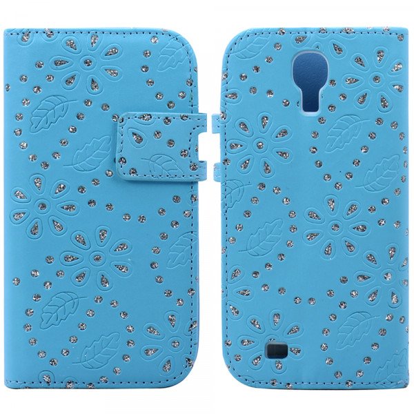 Wholesale Samsung Galaxy S4 Diamond Leather Wallet Case with Stand (Blue)